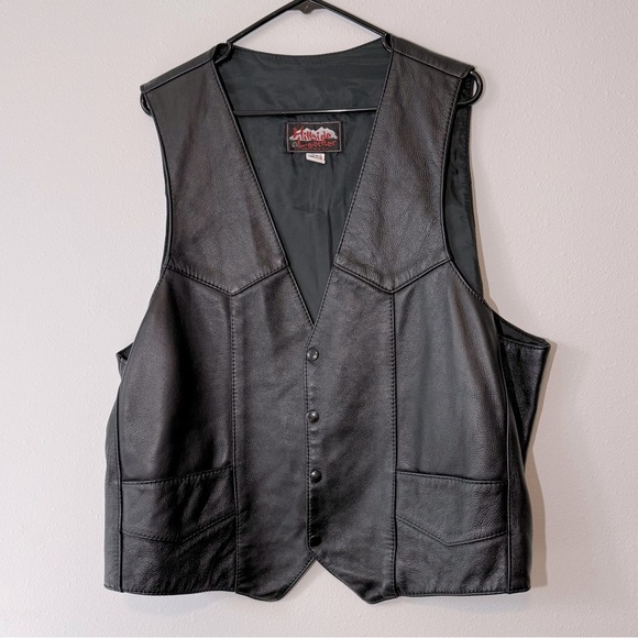 Hillside Black Leather Motorcycle Vest Men’s Size 52 Made in USA